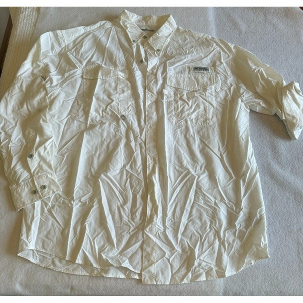 Columbia PFG Omni Shade Fishing Shirt White Mens XL Long Sleeve Outdoor Logo